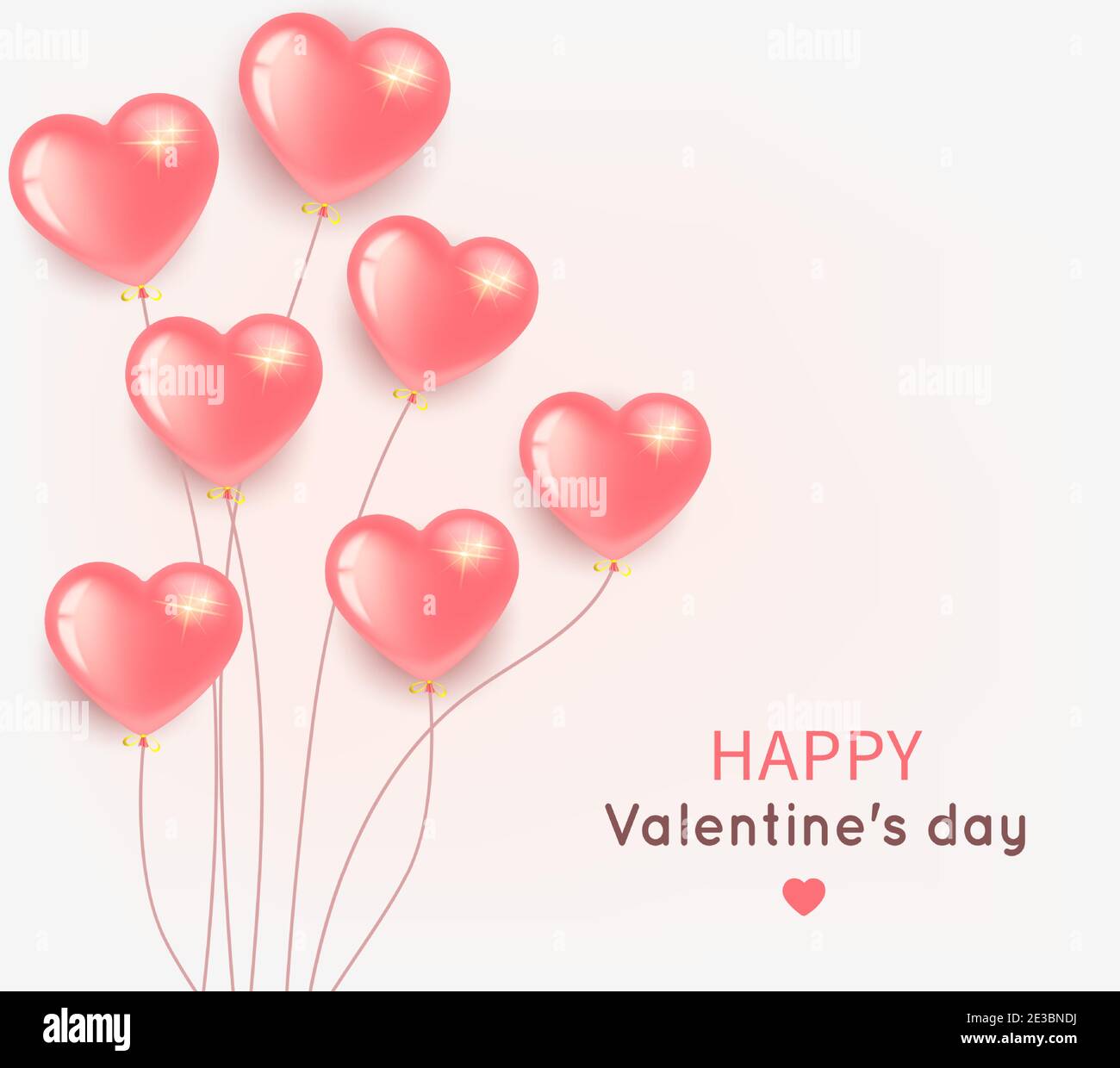 Grußkarten-Banner zum Valentinstag und Internationalen Frauentag. Bündel von rosa Herz-förmigen Ballons fliegen. Auf einem hellen Hintergrund. Vektor-Abb. Stock Vektor