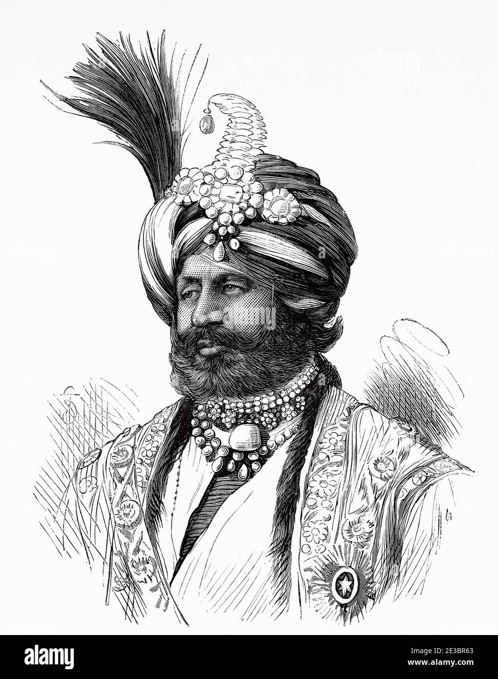 Porträt des Maharadscha von Kaschmir, Indien. Alte Gravur Illustration Prince of Wales Albert Edward Tour of India. El Mundo en la Mano 1878 Stockfoto