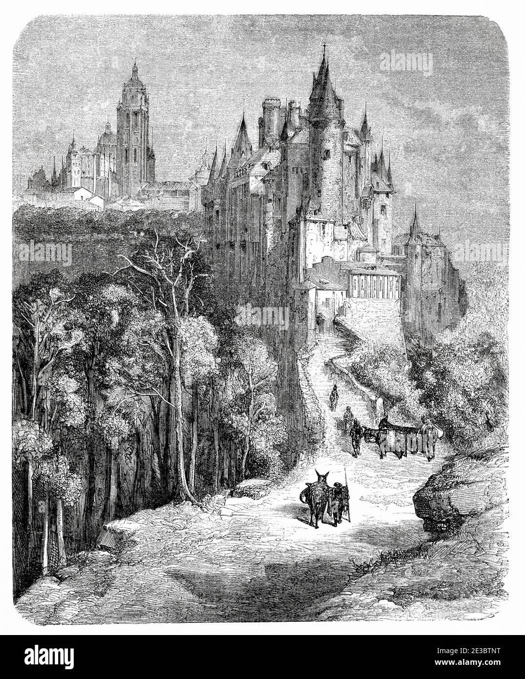 Der Alcazar und die Kathedrale. Fortaleza de los Reyes de Castilla y Real Colegio de Artillería. UNESCO-Weltkulturerbe. Segovia, Kastilien und Löwen. Spanien, Europa. Alte Grafik aus dem 19. Jahrhundert, El Mundo en la Mano 1878 Stockfoto