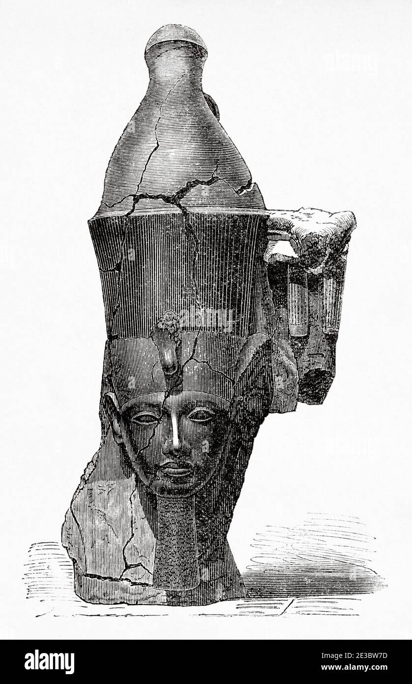 Kopf von Merenptah vierten pharao der XIX Dynastie, Altes Ägypten. Alte Illustration aus dem 19. Jahrhundert, El Mundo Ilustrado 1880 Stockfoto