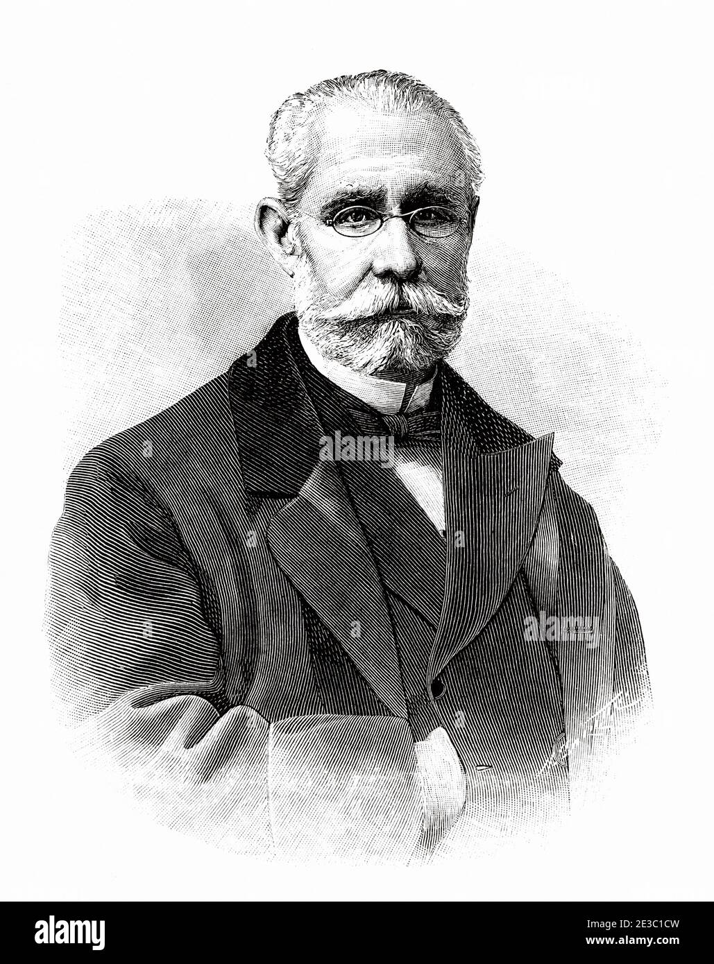 Manuel Fernández de Castro y Suero (Madrid 1825 - 1895) war ein spanischer Bergbauingenieur, der vor allem für seine Studien über die Geologie der Insel Kuba bekannt war. Er trug zur Realisierung der geologischen Karte Spaniens bei. Von La Ilustracion Española y Americana 1895 Stockfoto