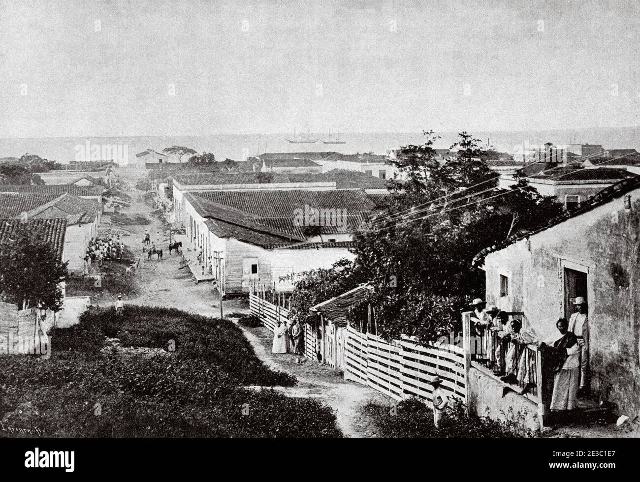 Altes Foto des Dorfes Manzanillo, Aufstand in Kuba. Santiago de Cuba auf der Insel Kuba. Von La Ilustracion Española y Americana 1895 Stockfoto