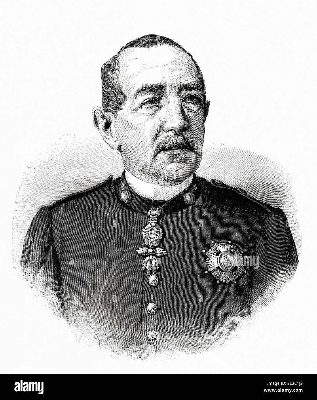 José Gutiérrez de la Concha Irigoyen (Cordoba 1809 - Madrid 1895), spanischer Militär und Politiker, Marquis von Havanna, viscount von Kuba, großer von Spanien der ersten Klasse, Generalkapitän der nationalen Armeen im Jahr 1868, Direktor und Oberst General des königlichen Artilleriekorps, Generaldirektor der Kavallerie, Überlegener Gouverneur und Generalkapitän von Kuba. Von La Ilustracion Española y Americana 1895 Stockfoto