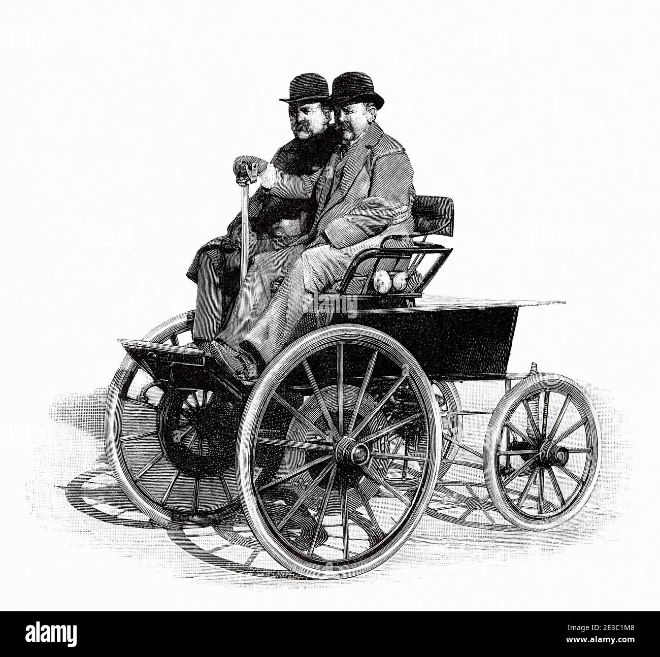 Der Electrobat war eines der ersten Elektroautos, das 1894 von dem Maschinenbauingenieur Henry G. Morris und dem Chemiker Pedro G. Salom in Philadelphia, Pennsylvania, entworfen und gebaut wurde. 1896 gründeten Morris und Salom die Morris and Salom Electric Truck and Truck Company, die erste Elektroauto-Firma in den Vereinigten Staaten. Von La Ilustracion Española y Americana 1895 Stockfoto