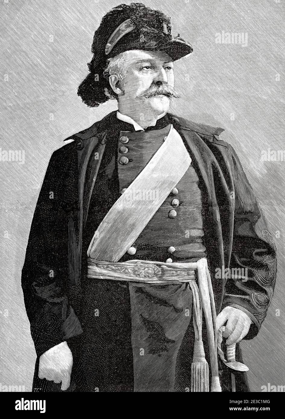 Nelson Appleton Miles (1839 - 1925) war ein amerikanischer Militärangehörige, der im amerikanischen Bürgerkrieg, in den Indianerkriegen und im Spanisch-Amerikanischen Krieg kämpfte. Von La Ilustracion Española y Americana 1895 Stockfoto