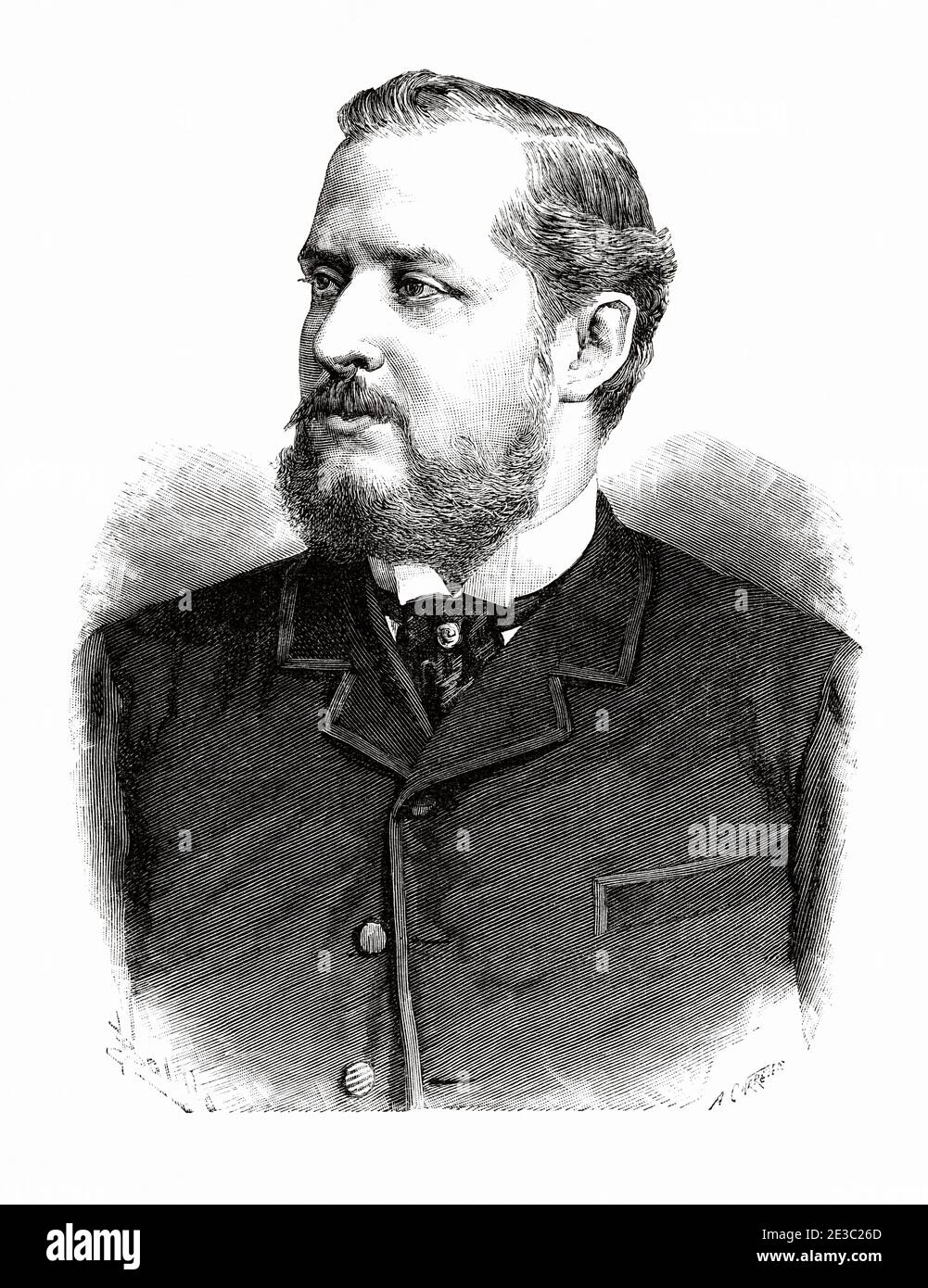 Porträt von Carlos Manuel O'Donnell y Álvarez-Abreu (Valencia 1834 - Madrid 1903) Spanischer Militärangehörige und Politiker, Staatsminister während der Regierungszeit von Alfonso XII. Und der Regentschaft von María Cristina de Habsburgo-Lorena. Herzog von Tetouan, Spanien. Alte XIX Jahrhundert gravierte Illustration von La Ilustracion Española y Americana 1890 Stockfoto