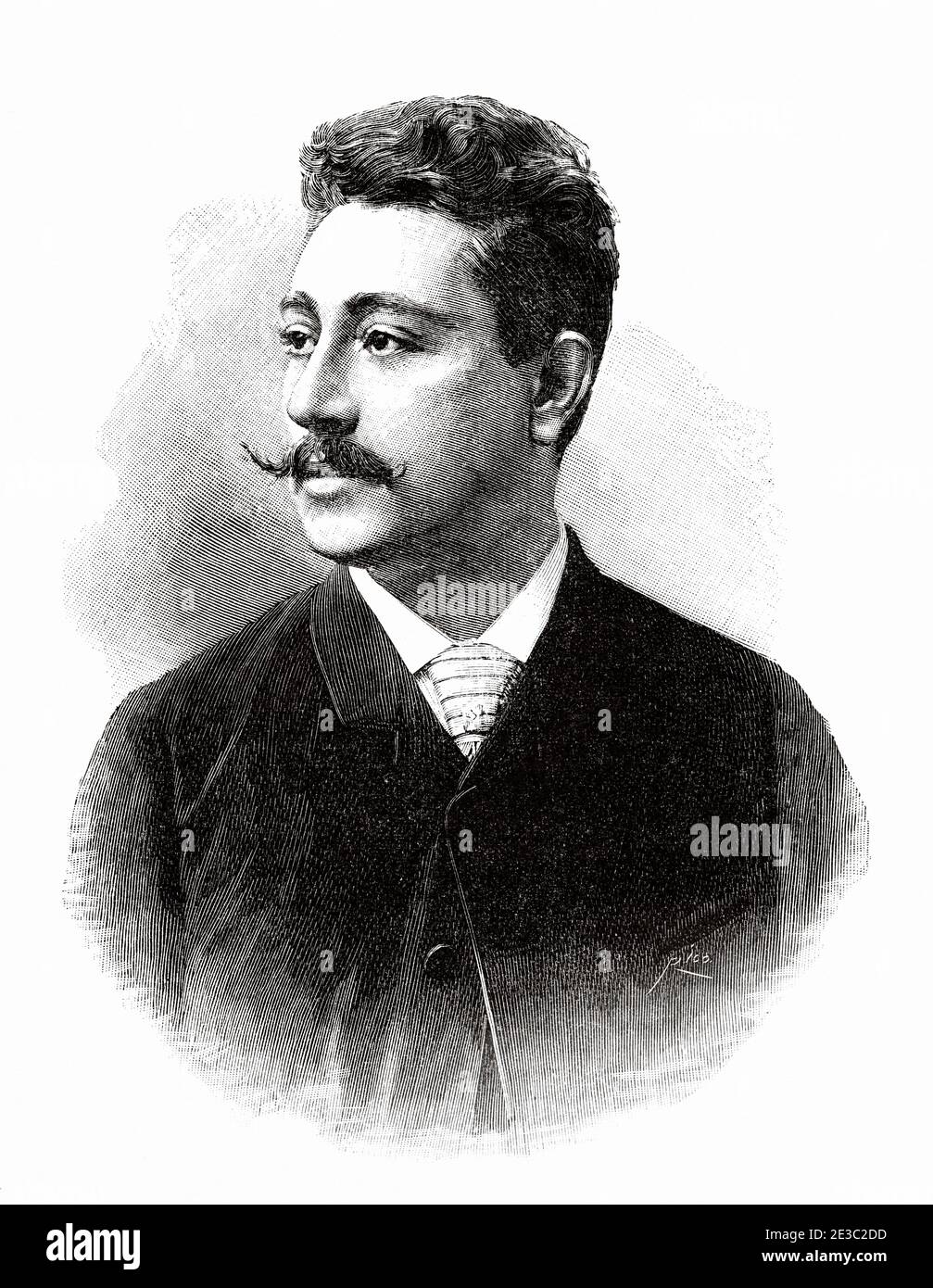 Porträt von Benedicto Lucignani. Italienischer Tenor, Italien. Alte XIX Jahrhundert gravierte Illustration von La Ilustracion Española y Americana 1890 Stockfoto