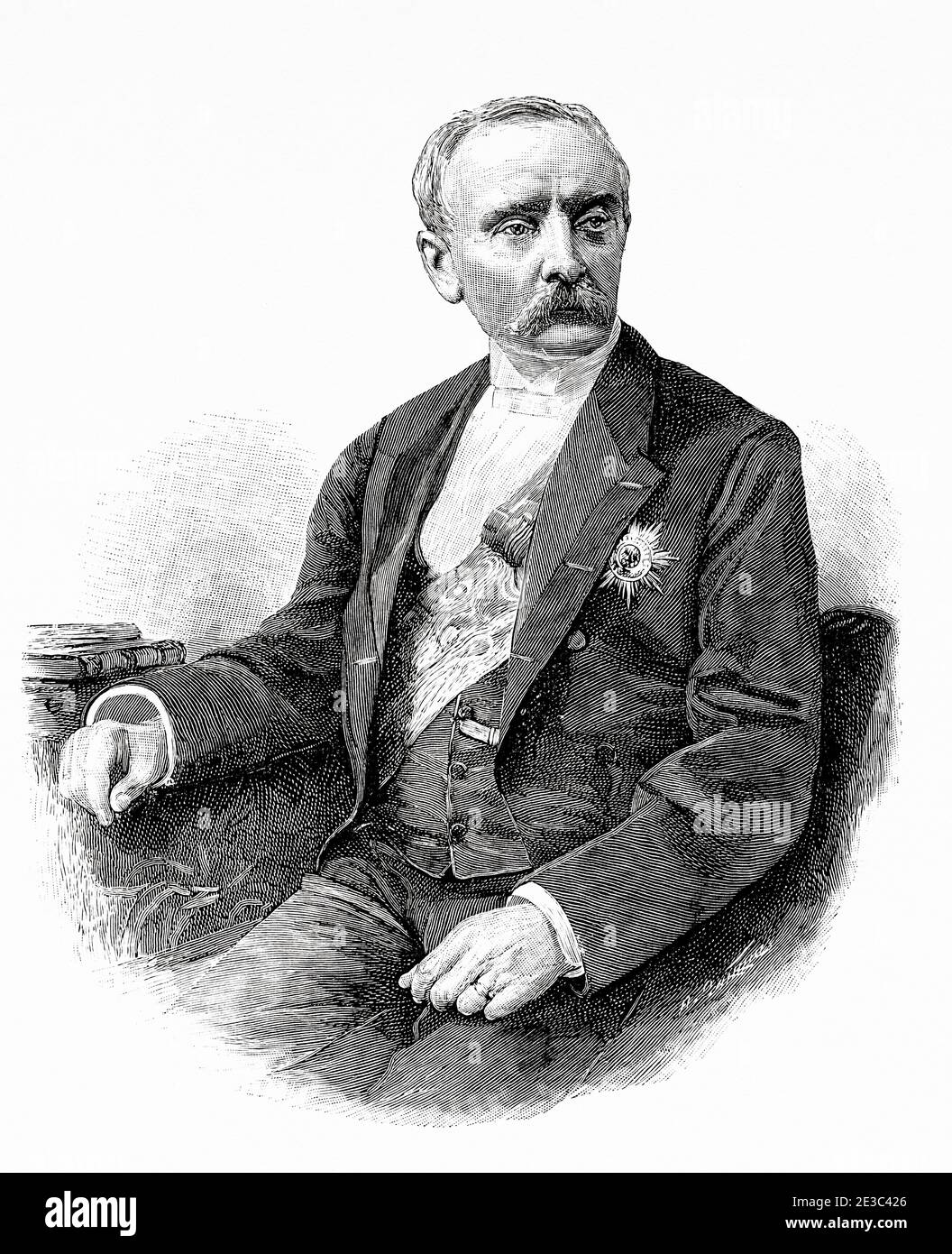 Porträt von Chlodwig Carl Viktor. Prinz von Hohenlohe-Schillingsfürst, Prinz von Hohenlohe (1819 -1901) Deutscher Staatsmann, Bundeskanzler von Deutschland und Ministerpräsident von Preußen. Alte XIX Jahrhundert gravierte Illustration von La Ilustracion Española y Americana 1894 Stockfoto