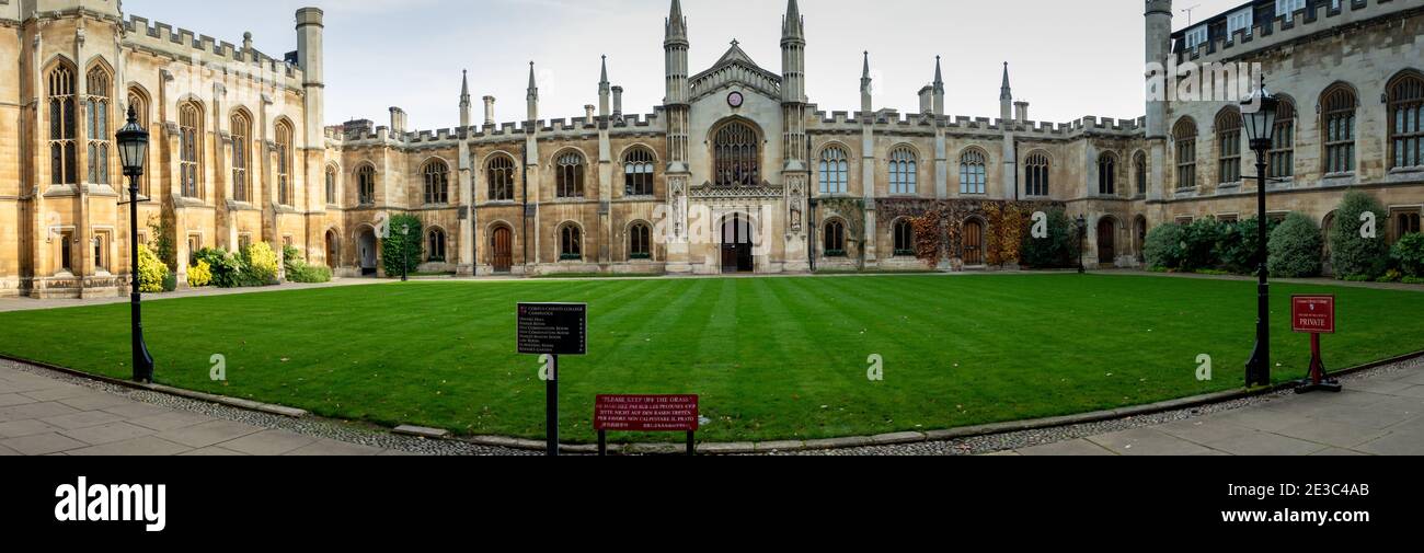 Panoramablick auf das New Court Corpus Christi College Cambridge England Stockfoto