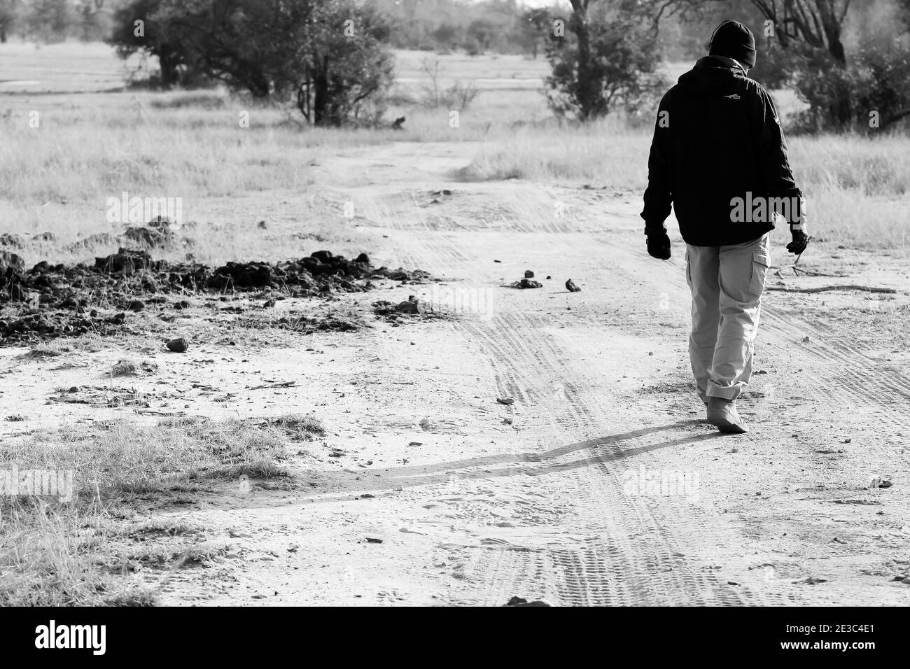 NELSPRUIT, SÜDAFRIKA - Jan 05, 2021: Sabi Sabi, Südafrika - July 4, 2012: Safari Guides Tracking Tiere in einem Naturschutzgebiet Stockfoto