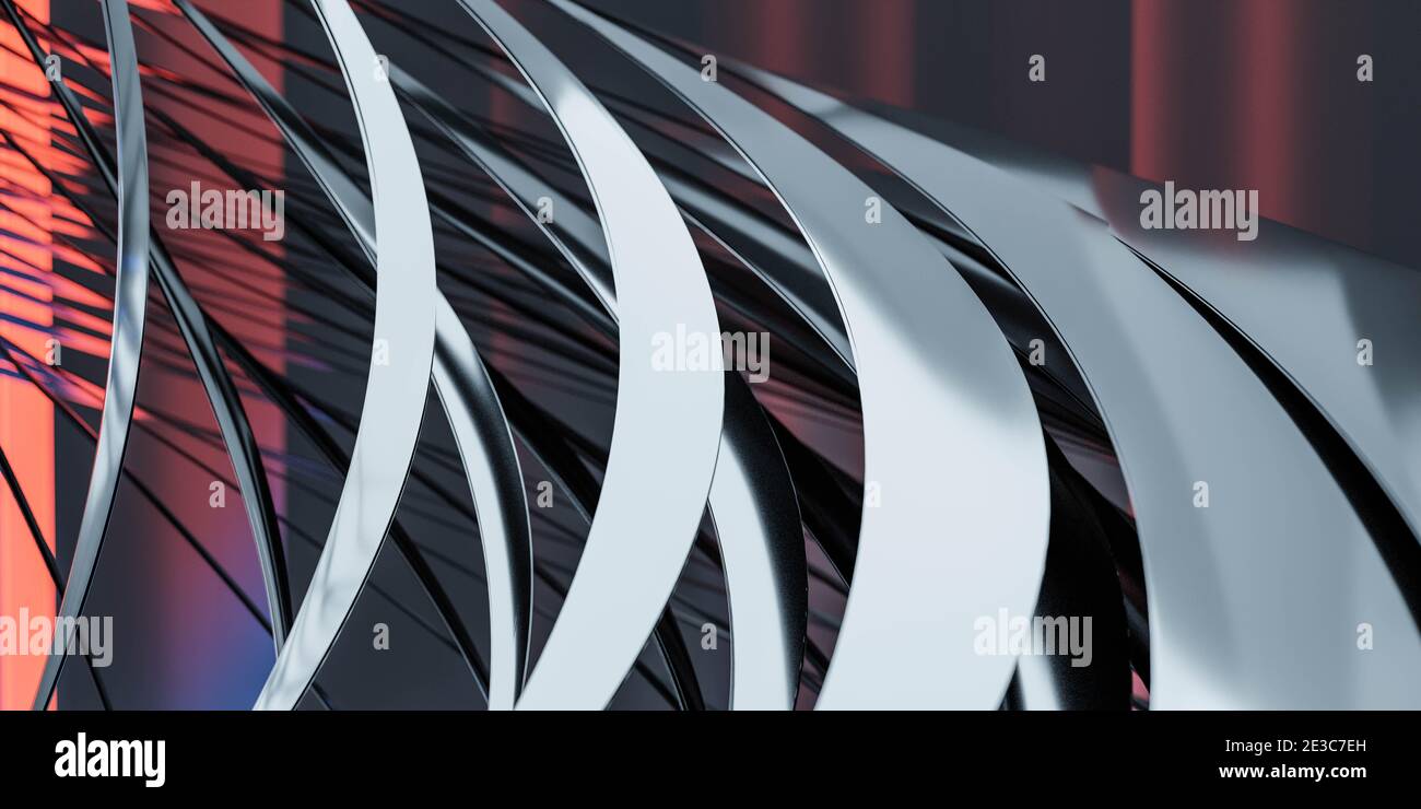 chrom Silber Stahl Metall abstrakt Kurve geometrische Form 3d Render Abbildung Stockfoto