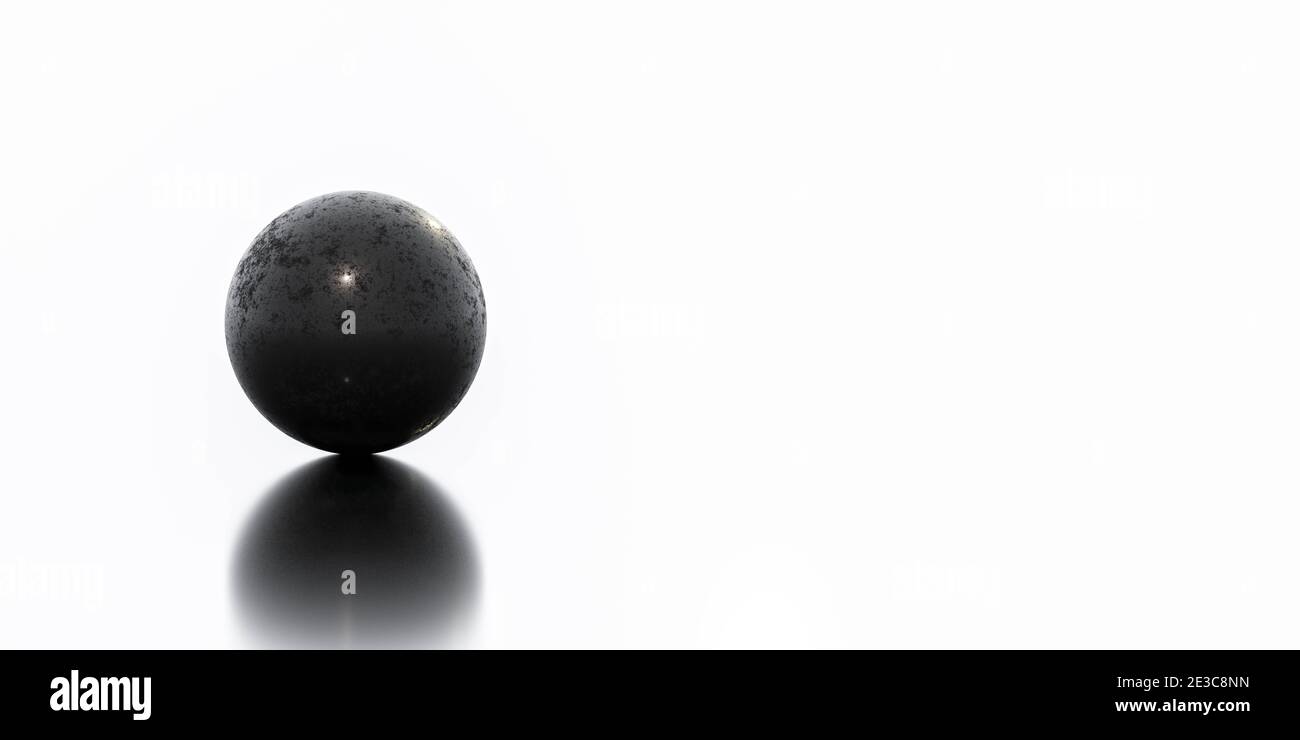 Schwarze Kugel Kugel mit rostigen Metall-Stahl-Oberfläche 3d-Render Abbildung Stockfoto