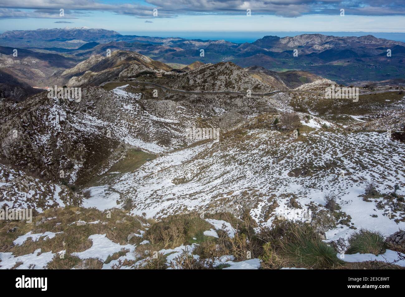 Lagos de Covadonga, Nationalpark Picos de Europa, berühmte Radtour in der Vuelta a España, in Asturien, Spanien Stockfoto