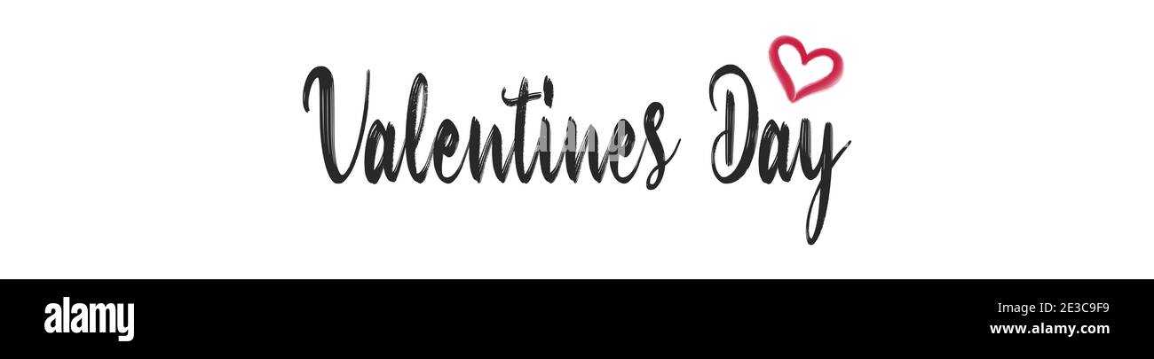 Liebe Valentinstag handgeschriebene Kalligraphie Text mit rotem Herz auf Weißes Hintergrundbanner Foto Stockfoto