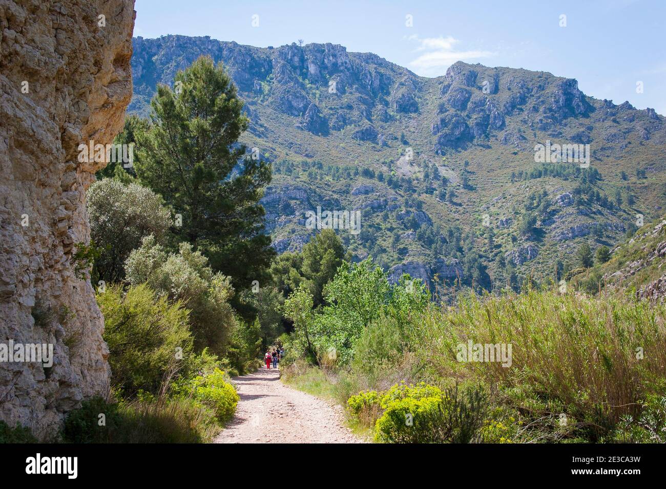 Beliebter Wanderweg entlang einer stillgegangenen Eisenbahnstrecke in Villalonga In der Valencianischen Region von Spanien Stockfoto