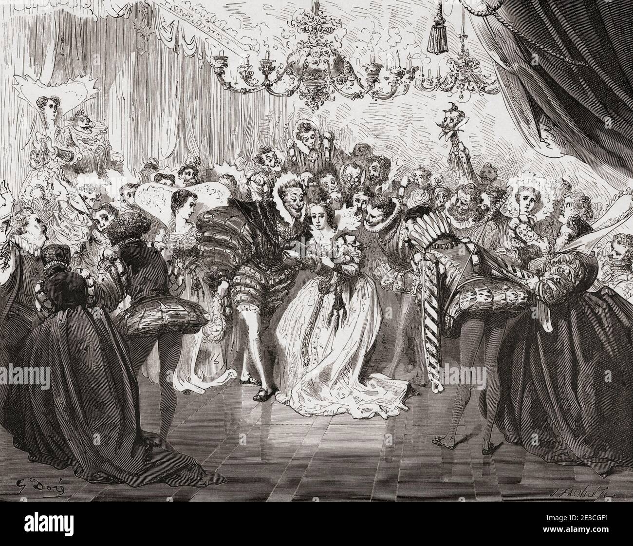 Cinderella beim Ball. Nach einem Werk von Gustave Dore aus dem 19. Jahrhundert. Stockfoto