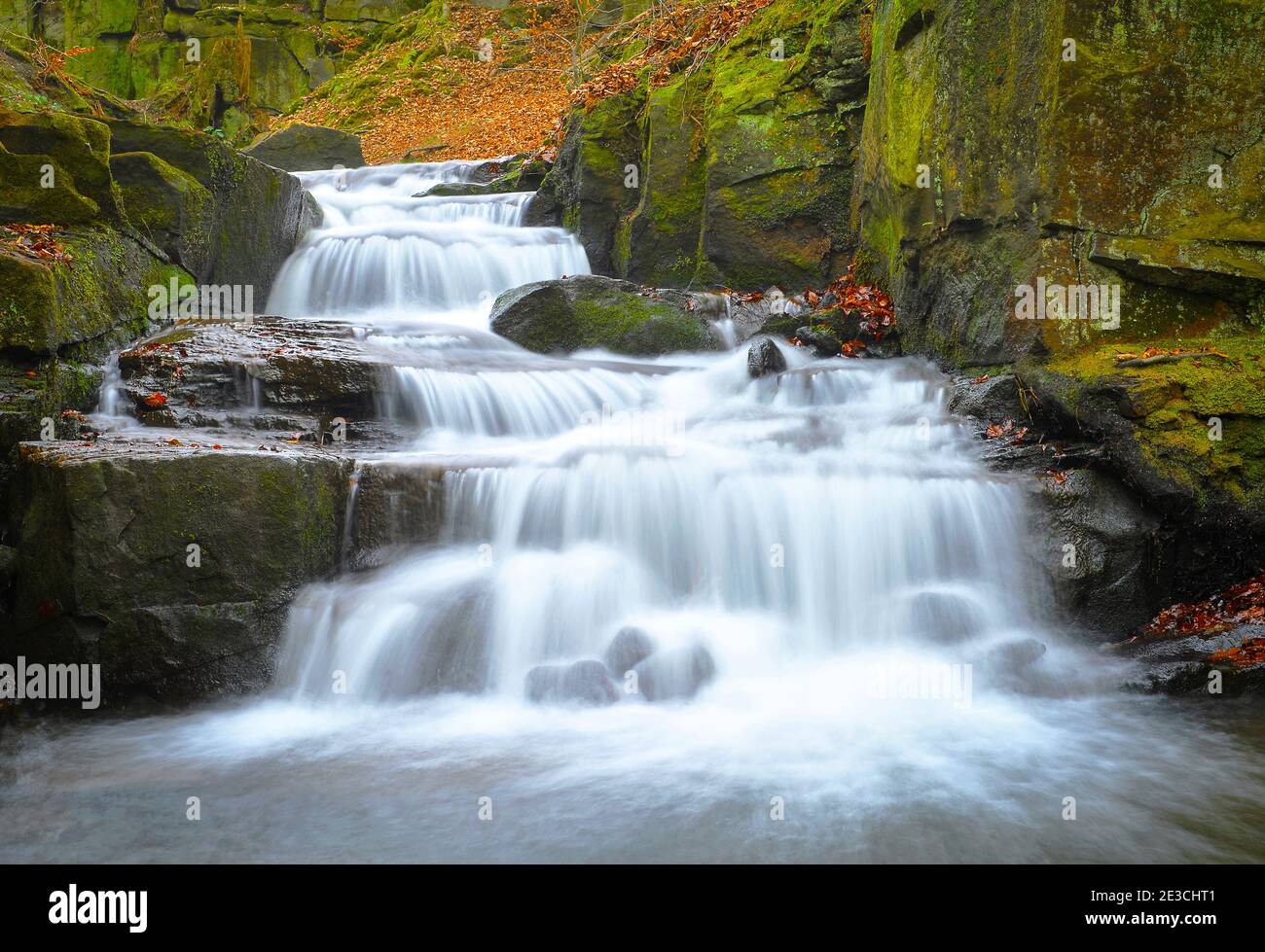 Herbst bei Lumsdale Falls im Peak District Stockfoto