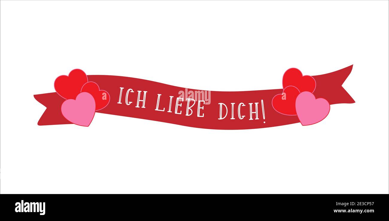 Hand skizziert Ich liebe Dich Deutsches Zitat mit Band, das heißt I love you Romantic Lettering Stock Vektor