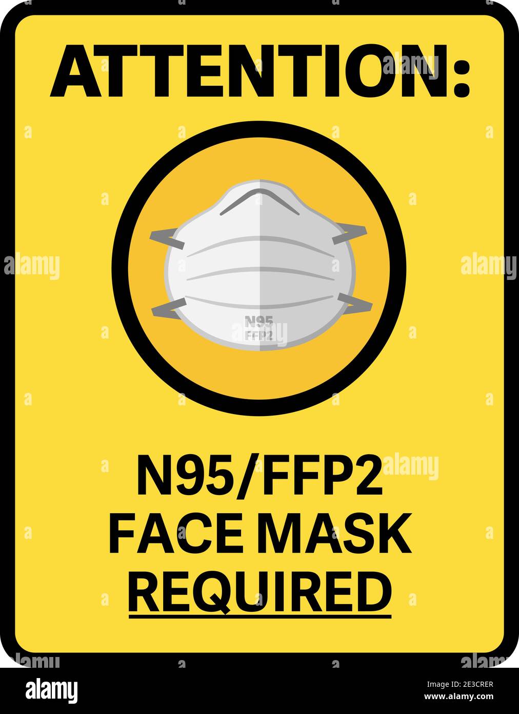 Gelbe N95 oder FFP2 MASKE ERFORDERLICHE Informationen Zeichen Vektor-Illustration Stock Vektor