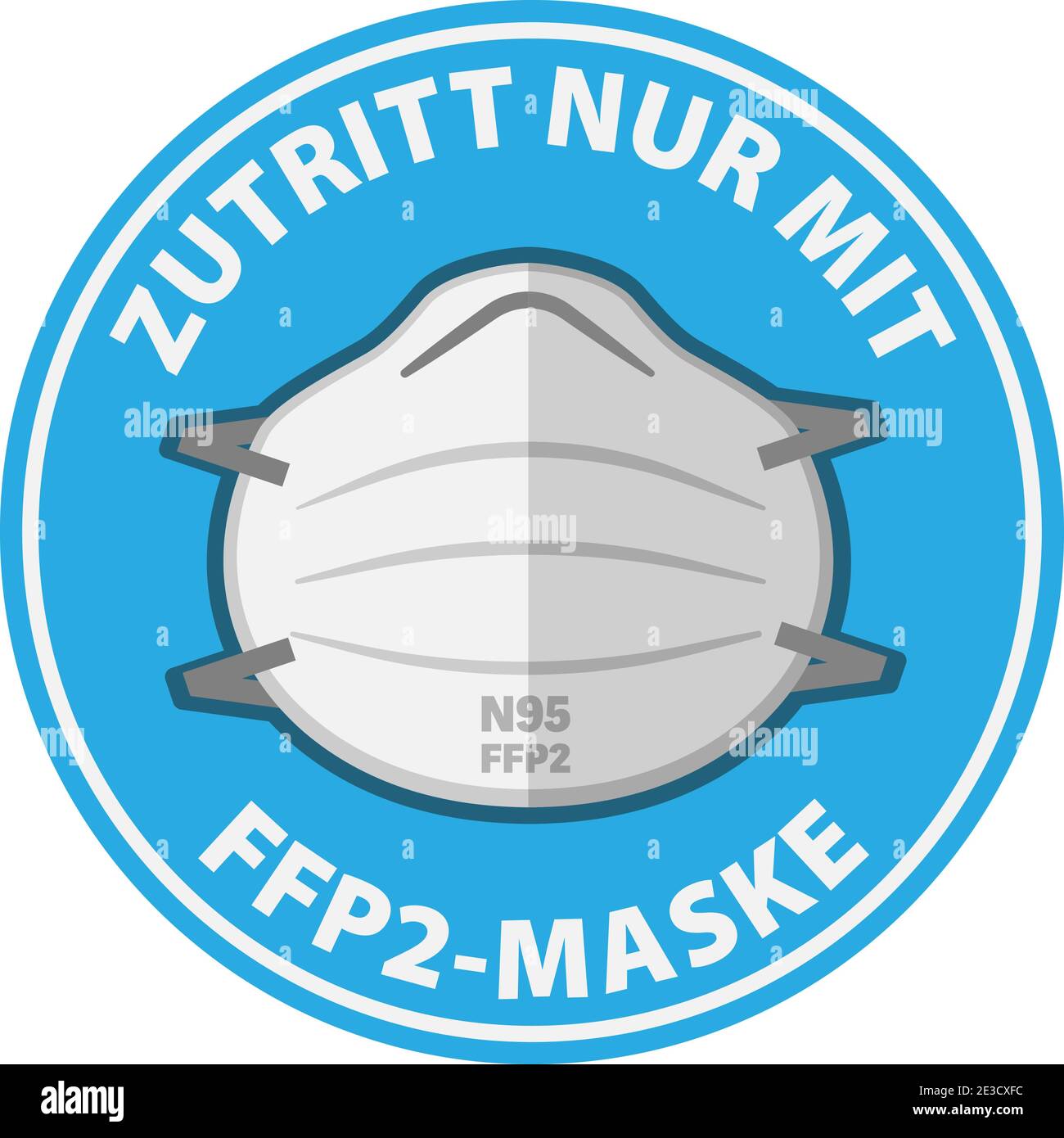 Rundes Schild oder Sticker mit Text Zutritt NUR mit FFP2 MASKE, deutsch nur für EINGABE MIT N95 MASKE, Vektorgrafik Stock Vektor