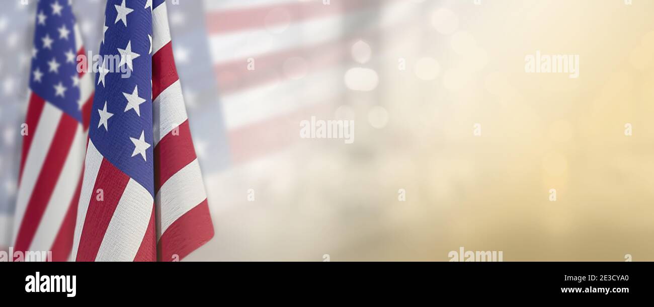 USA Flagge auf verschwommenem Hintergrund - Patriotismus Banner Design Stockfoto