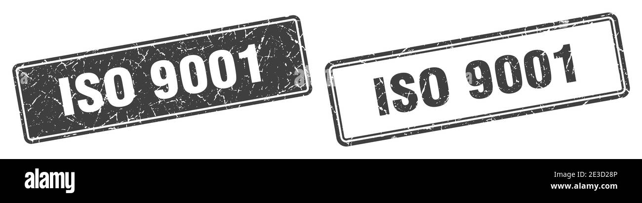 iso 9001 quadratischer Stempel. iso 9001 Grunge Zeichen gesetzt Stock Vektor