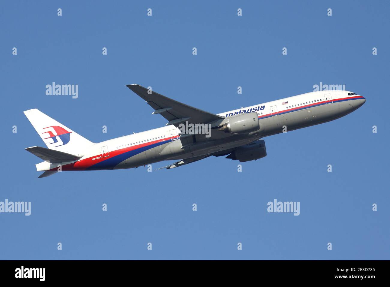 Malaysia Airlines Boeing 777-200 mit Registrierung 9M-MRO Airborne am Flughafen Frankfurt. Dieses Flugzeug verschwand am 8. März 2014 auf Flug MH370. Stockfoto