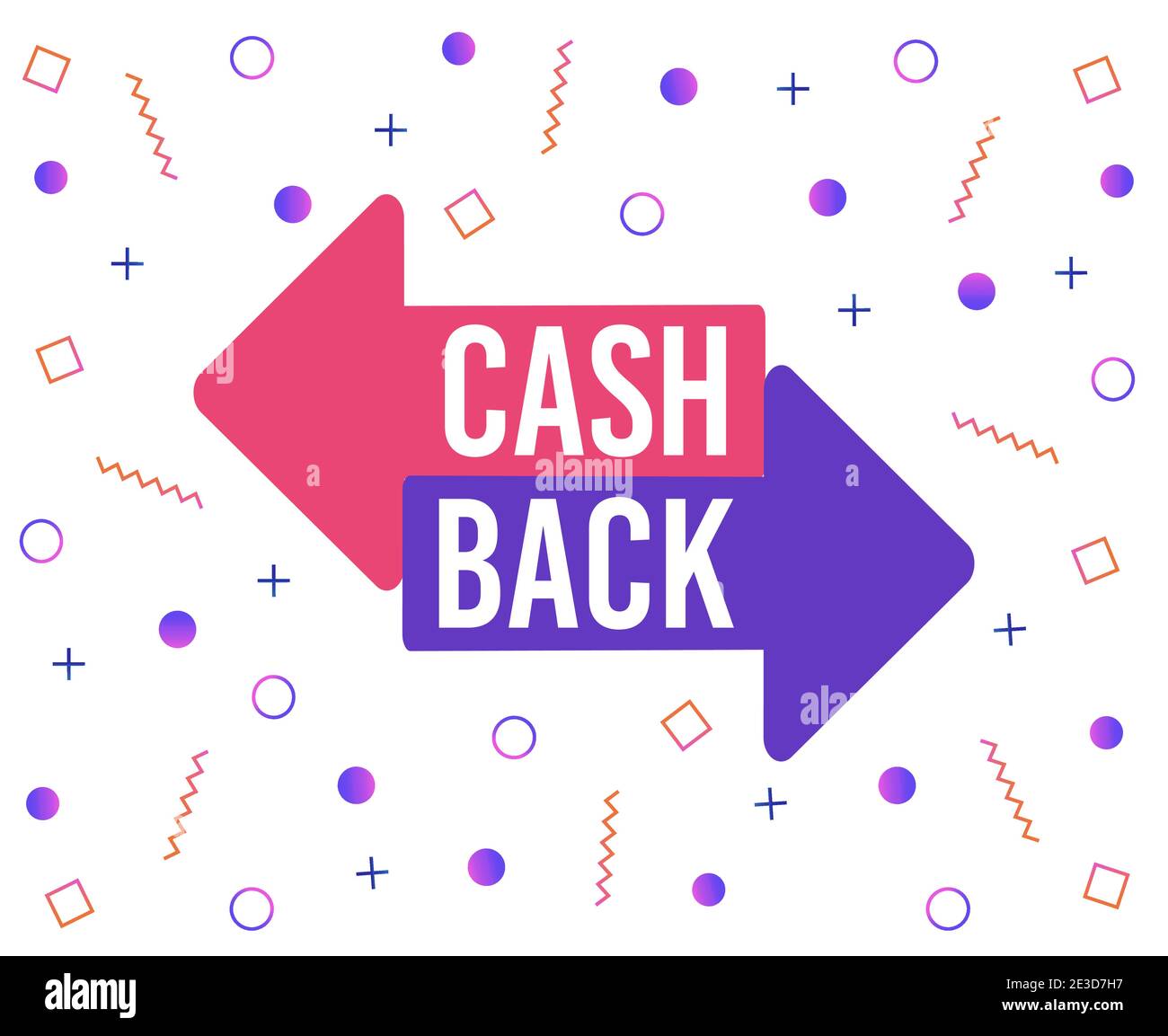 Cash Back Banner mit abstrakten Formen und Linien. Cashback Angebot Geometrische bunte Symbole und Typografie, Geld Rückerstattung. Stock Vektor