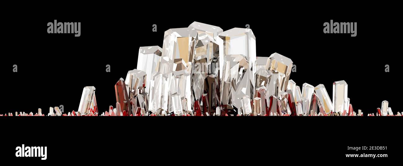 Edelsteine, Mineralien und Edelsteine, Mineralbildung, Quarz, Diamanten, 3d Render Stockfoto