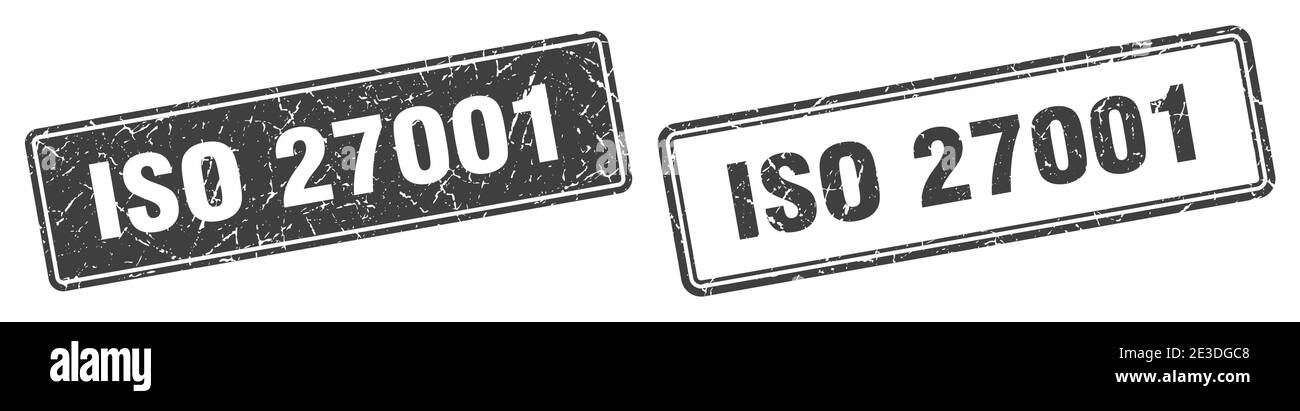 iso 27001 quadratischer Stempel. iso 27001 Grunge Zeichen gesetzt Stock Vektor