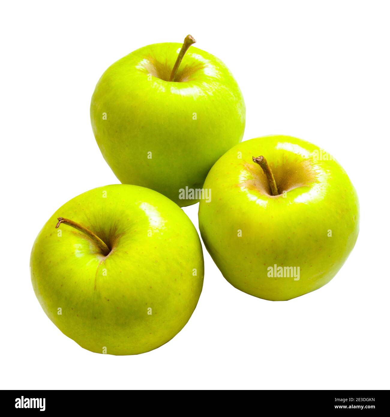 Alkalische Ernährung. Closeup grüne Äpfel mit Maßband isoliert auf weißem Hintergrund. Schlanke Ernährung und Ernährung für eine gesunde Ernährung. Stockfoto