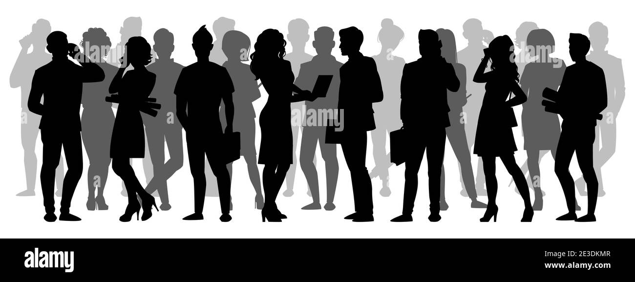 Crowd Silhouette. Menschen Gruppe Schatten Silhouetten, Erwachsene männliche und weibliche anonyme Zeichen. Business People Silhouetten Vektor Illustration Set Stock Vektor