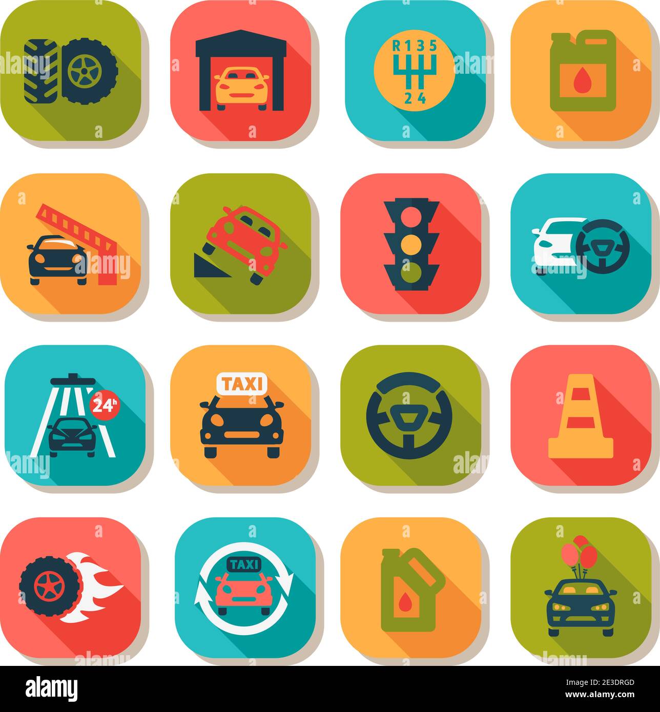 Elegante Vektorgrafik Flat Auto Icons Set. Stock Vektor