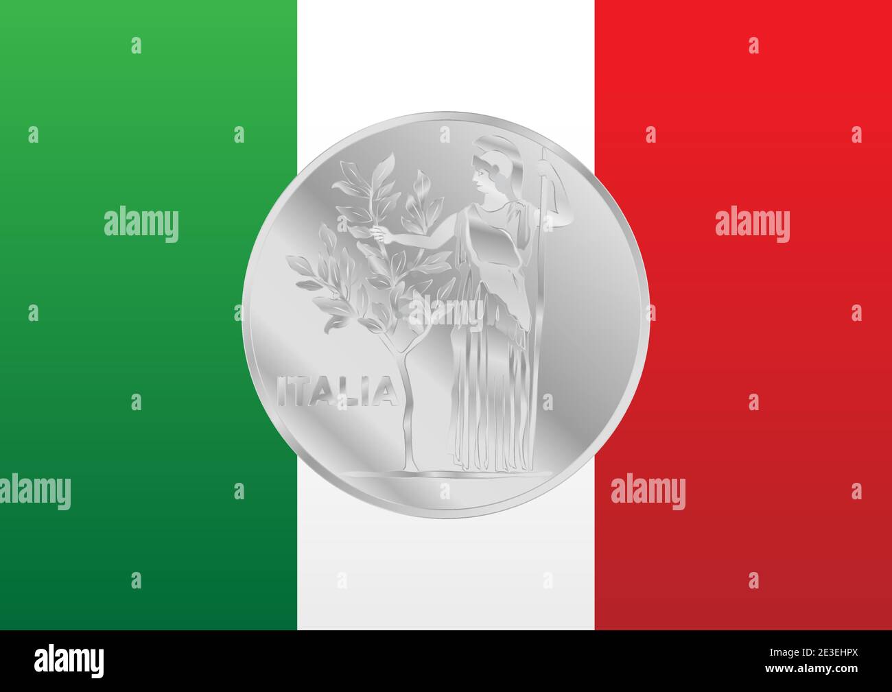 Italienische Flagge mit alten italienischen Vintage-Münzsymbol, Italien, Vektorgrafik Stock Vektor