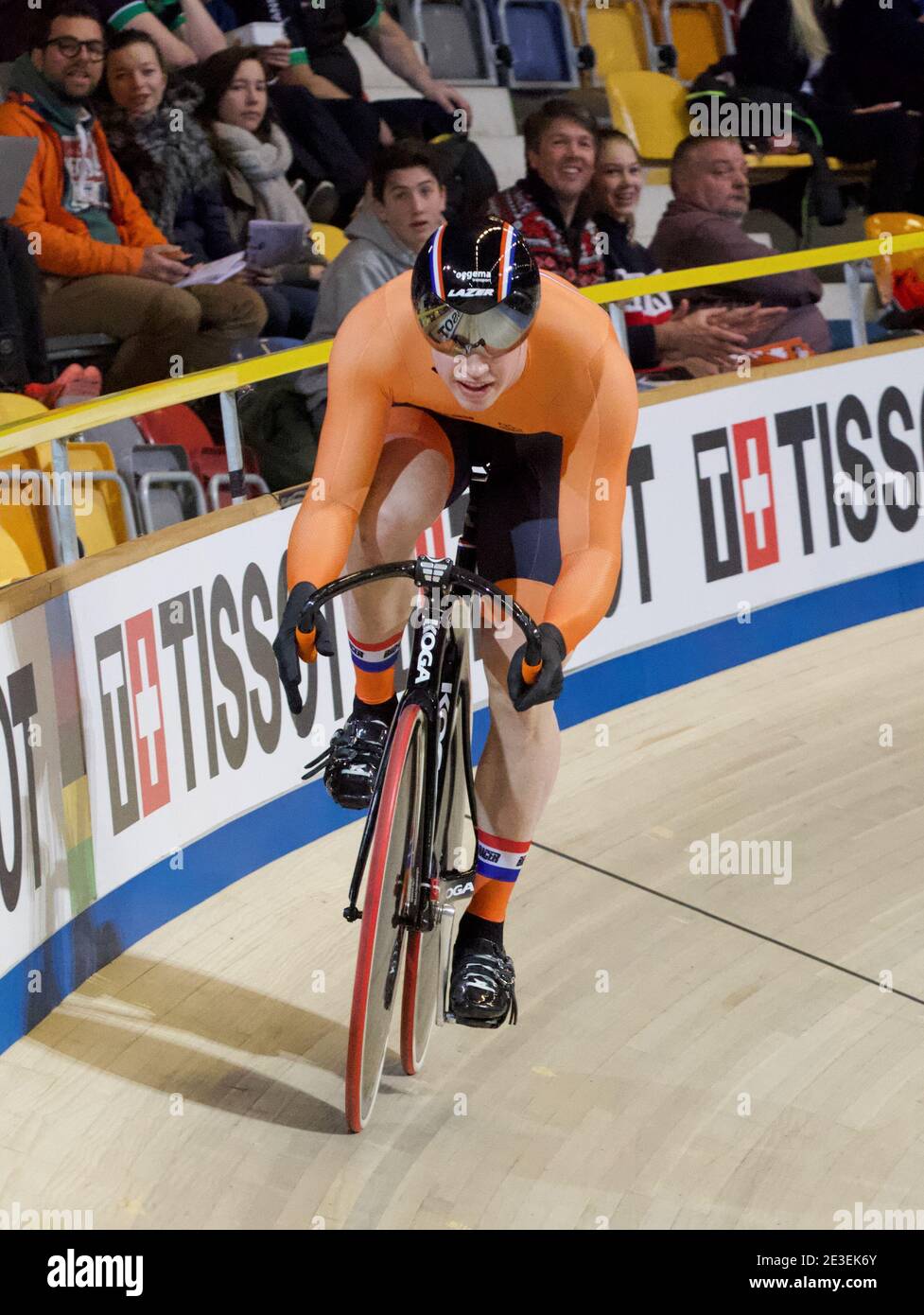 Harrie Lavreysen aus den Niederlanden bei den UCI-Bahn-Weltmeisterschaften 2018 in Apeldoorn (Niederlande). Stockfoto