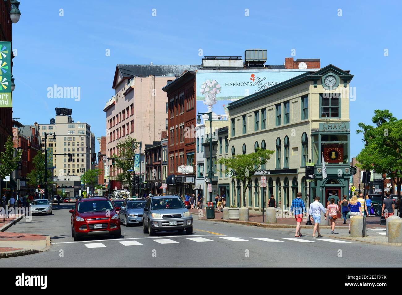 Portland Arts District das H. H. H. Hay Building wurde 1820 an der Ecke der Free Street und Congress Street im Herzen des Arts District von Portland, Main, erbaut Stockfoto