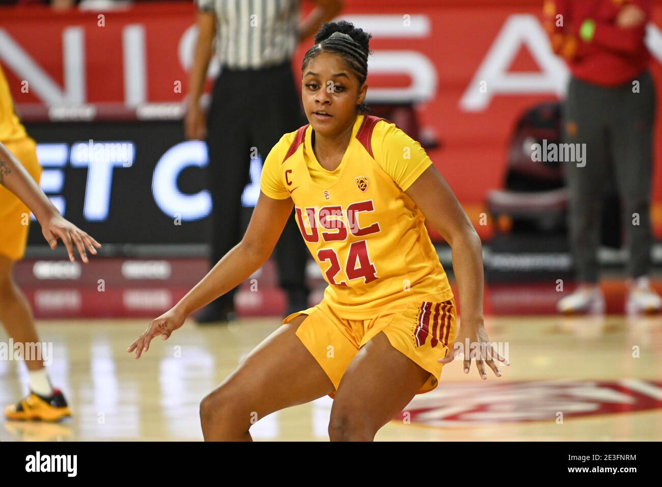 Southern California Trojans Wache Desiree Caldwell (24) während eines NCAA Frauen-Basketball-Spiel gegen die Washington State Cougars, Freitag, 15. Januar, Stockfoto