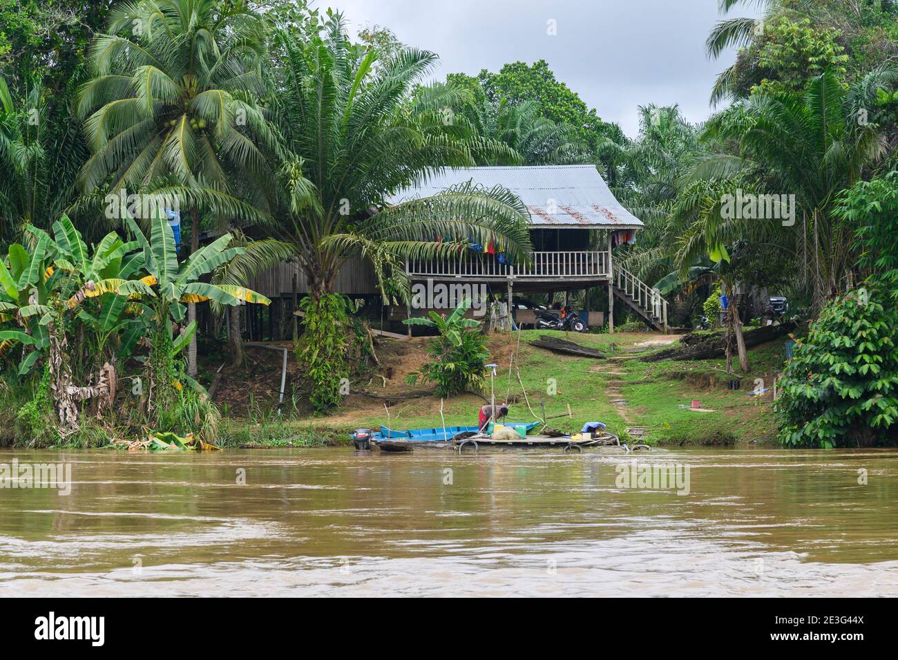 Familienhaus am Fluss im tropischen Malaysia Stockfoto