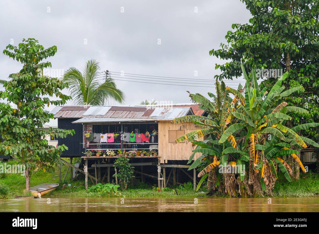 Zuhause am Ufer eines Flusses in Malaysia Regenwald von Sabah Stockfoto
