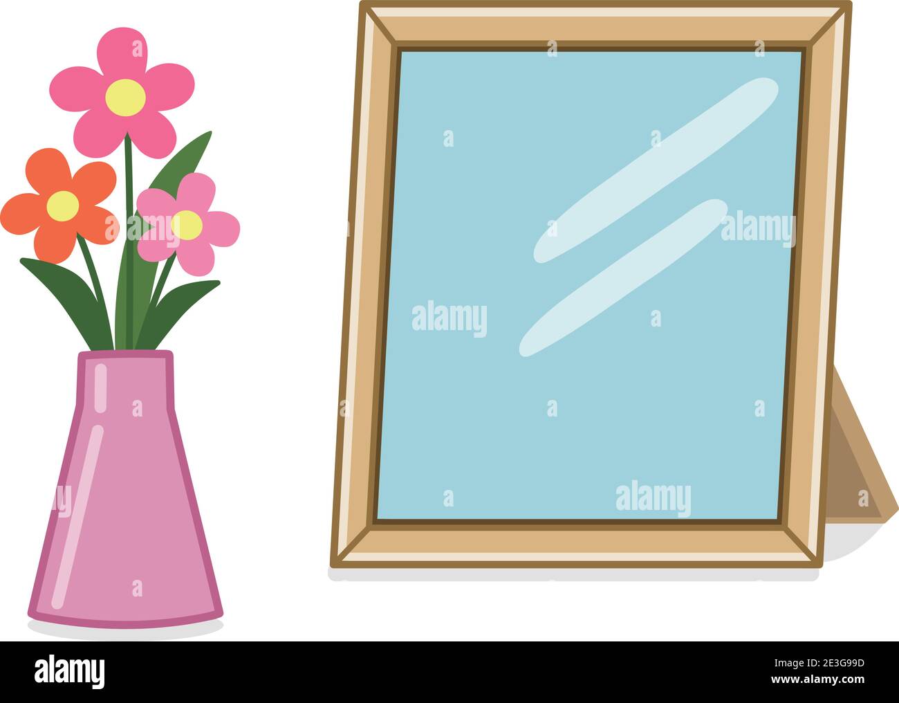 Vektordarstellung eines Fotoständers mit einer Blumenvase isoliert auf weißem Hintergrund. Stock Vektor