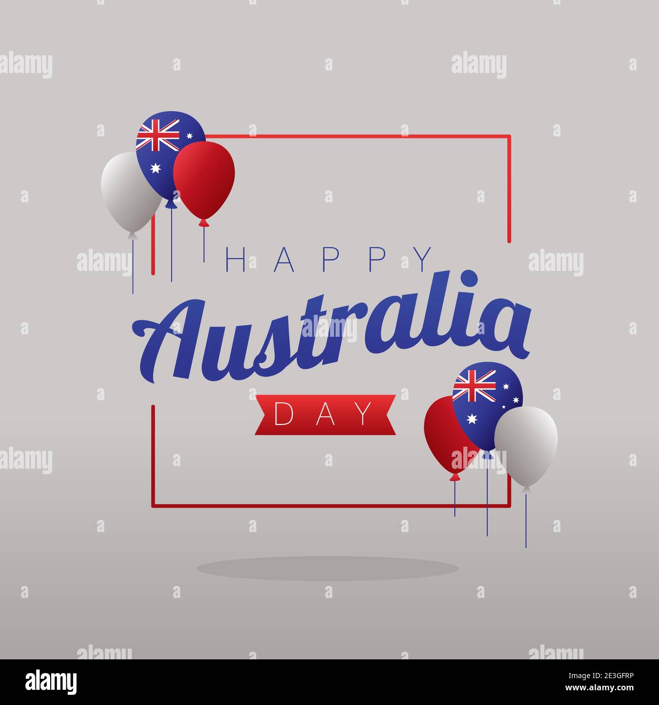 Happy australia Tag Schriftzug im Rahmen Quadrat und Luftballons Helium Dekoration Vektor Illustration Design Stock Vektor