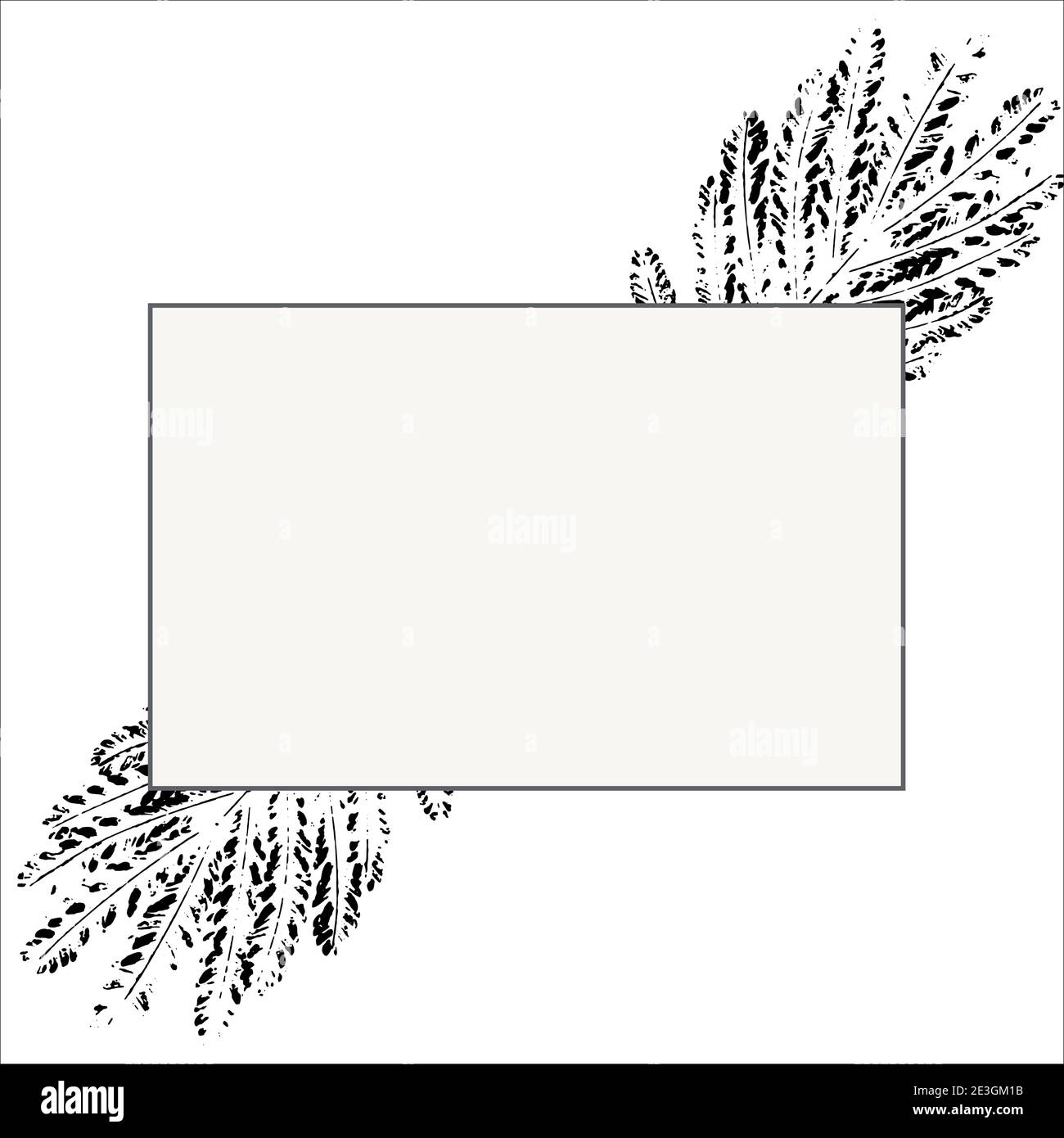 Abstrakter beiger Hintergrund mit schwarzem Rahmen für Text. Abstrakte schwarze Tinte Blatt Prints, Zweig mit Blättern. Vektor. Gestaltung von Angebotstextinformationen. Vorlage Stock Vektor