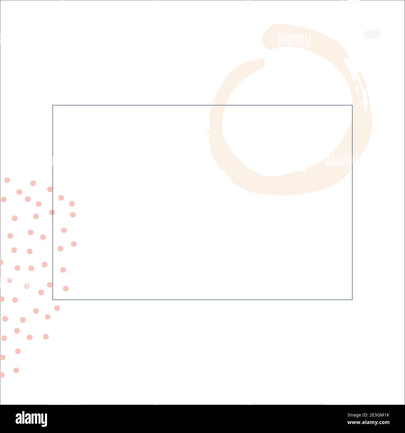 Abstrakter weißer Hintergrund mit schwarzem Rahmen für Text. Abstrakte rosa Punkte, beige Ring auf weißem Hintergrund. Vektor. Gestaltung von Angebotstextinformationen. Vorlage Stock Vektor