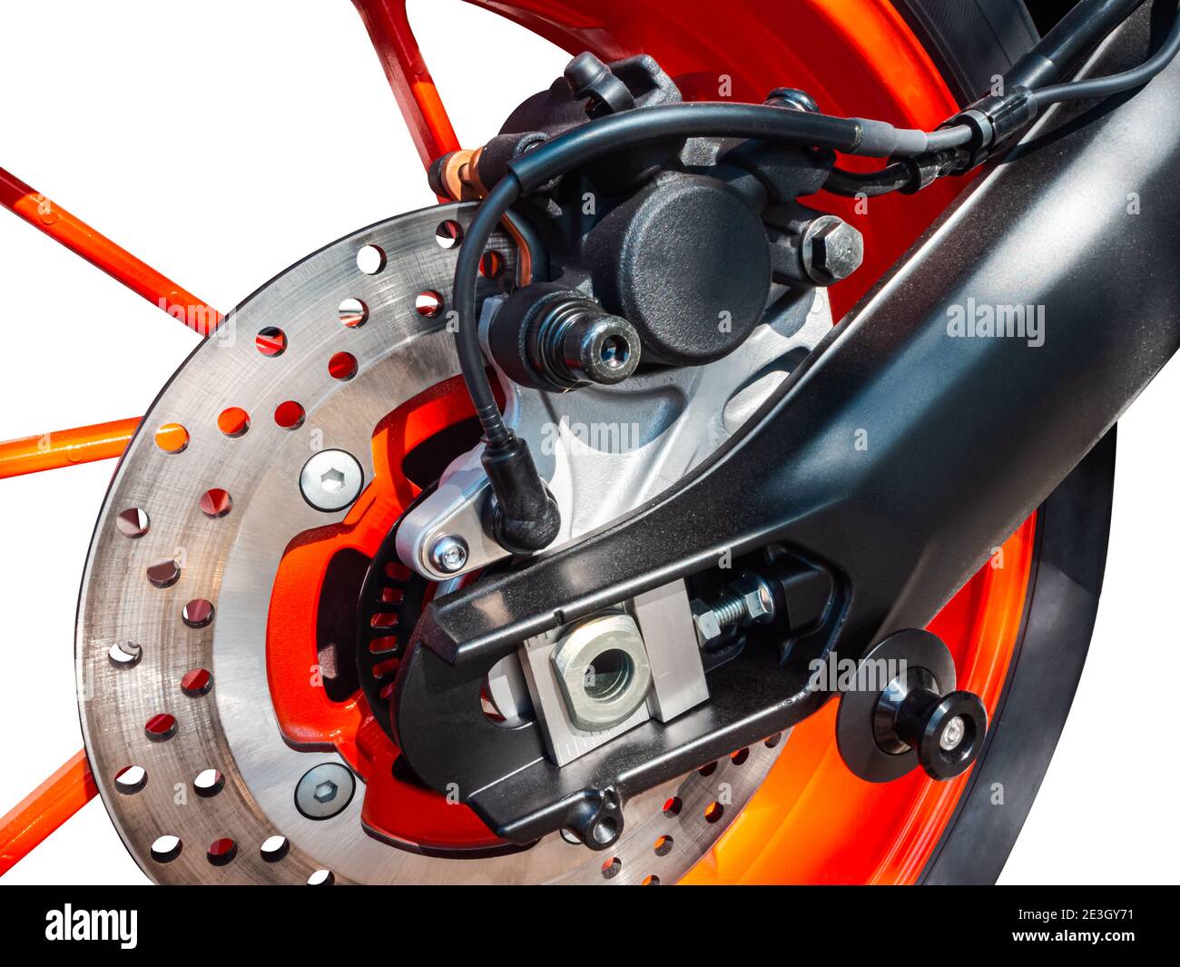 Nahaufnahme Motorrad Disc Break System. Stockfoto