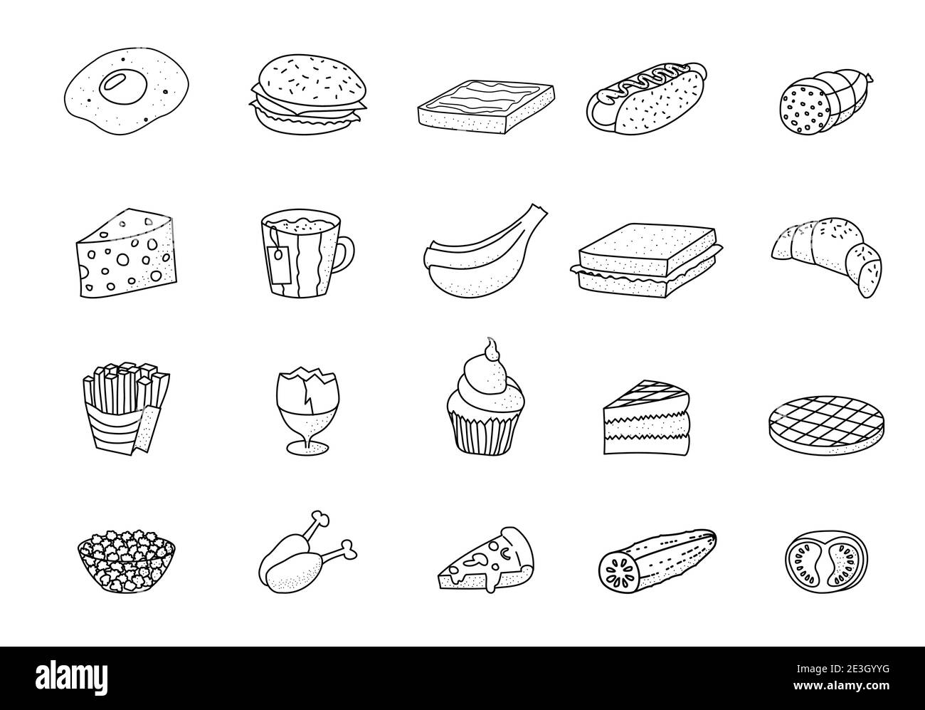 FoodFood Doodle Icons Set Vektor-Illustration für Web, Küche tragen Tapete Stock Vektor