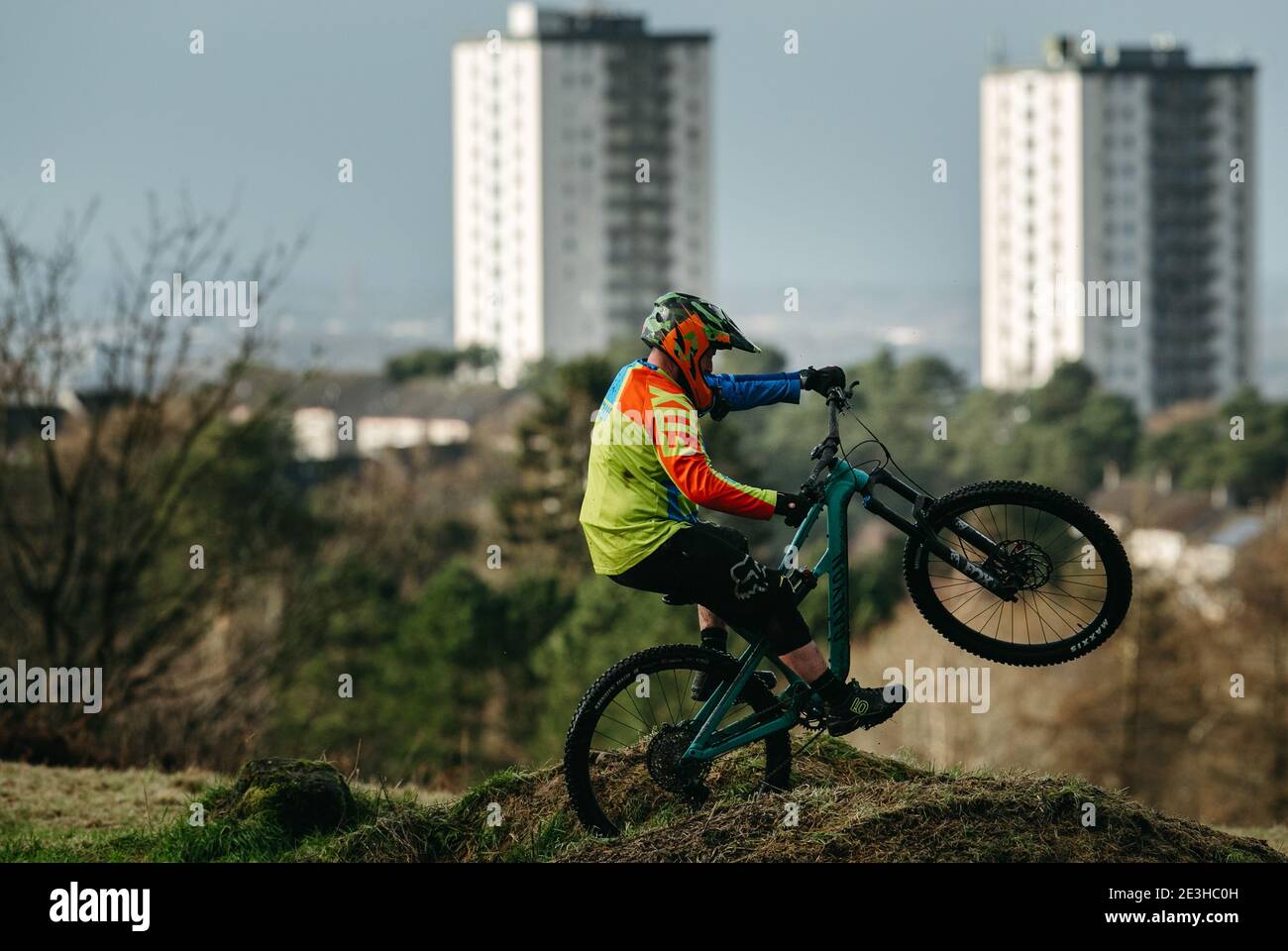 Mountainbike, Cathkin Braes, Glasgow, Schottland Stockfoto