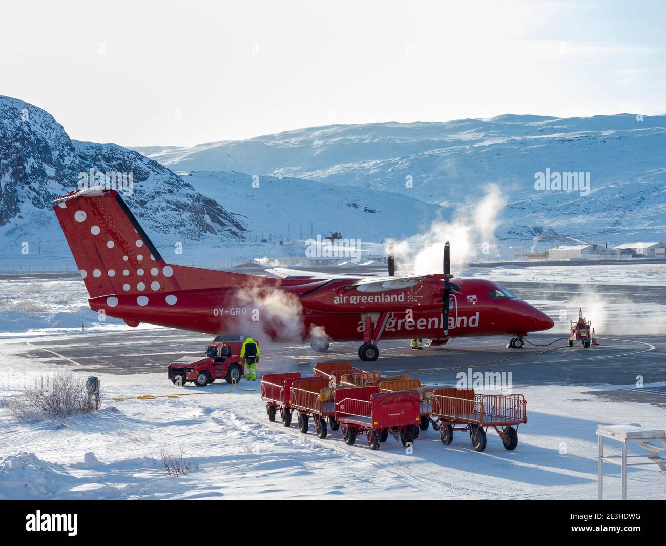Kangerlussuaq Flughafen im Winter, Drehscheibe für alle Flüge in Grönland. Amerika, Nordamerika, Grönland Stockfoto