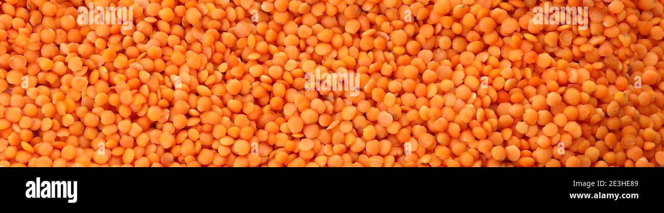 Ungekochte rote Leguminosen auf dem ganzen Hintergrund, Draufsicht Stockfoto