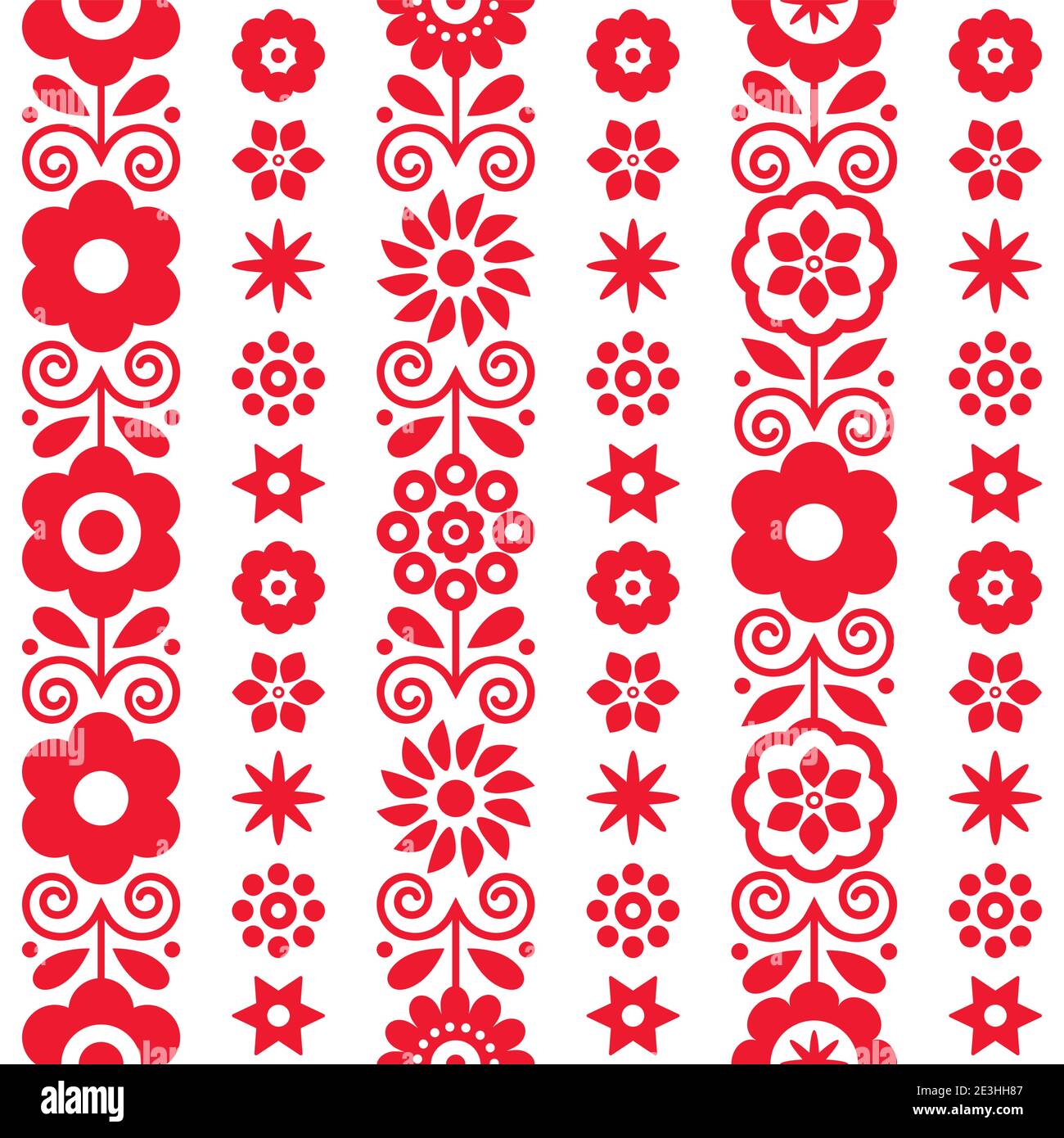 Rot und weiß floralen Vektor nahtlose Textil-oder Stoffdruck Muster. Inspiriert von Volkskunst aus Nowy Sacz, Polen Stock Vektor