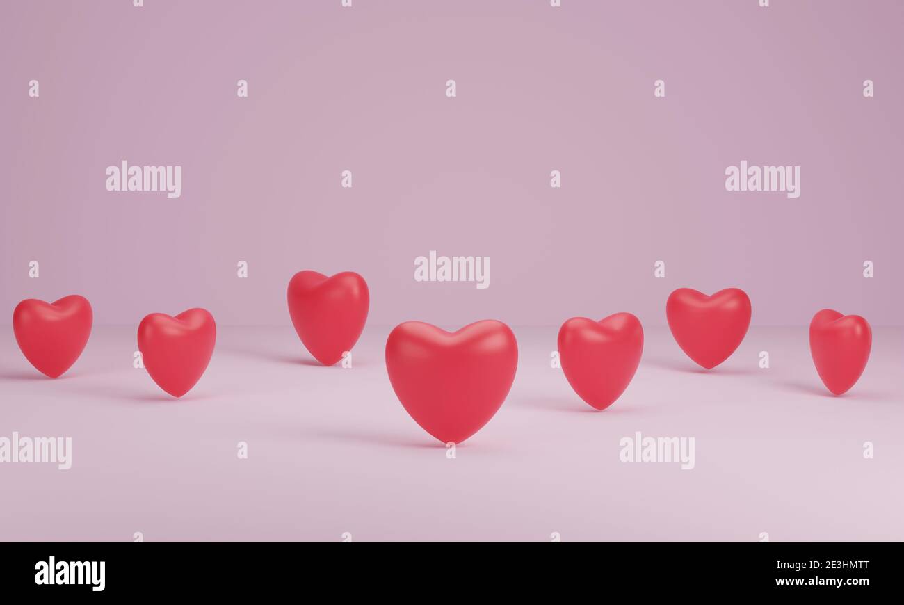 3d-Rendering, Herzen auf rosa Hintergrund. Symbole der Liebe für Mutter, Valentinstag, Geburtstag Grußkarte Design. Stockfoto